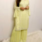 Yellow silver crepe silk gharara suit