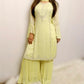 Yellow silver crepe silk gharara suit