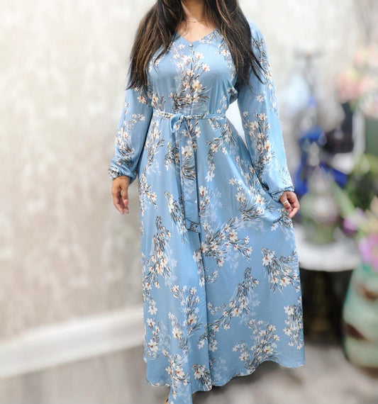Blue floral silk maxi dress