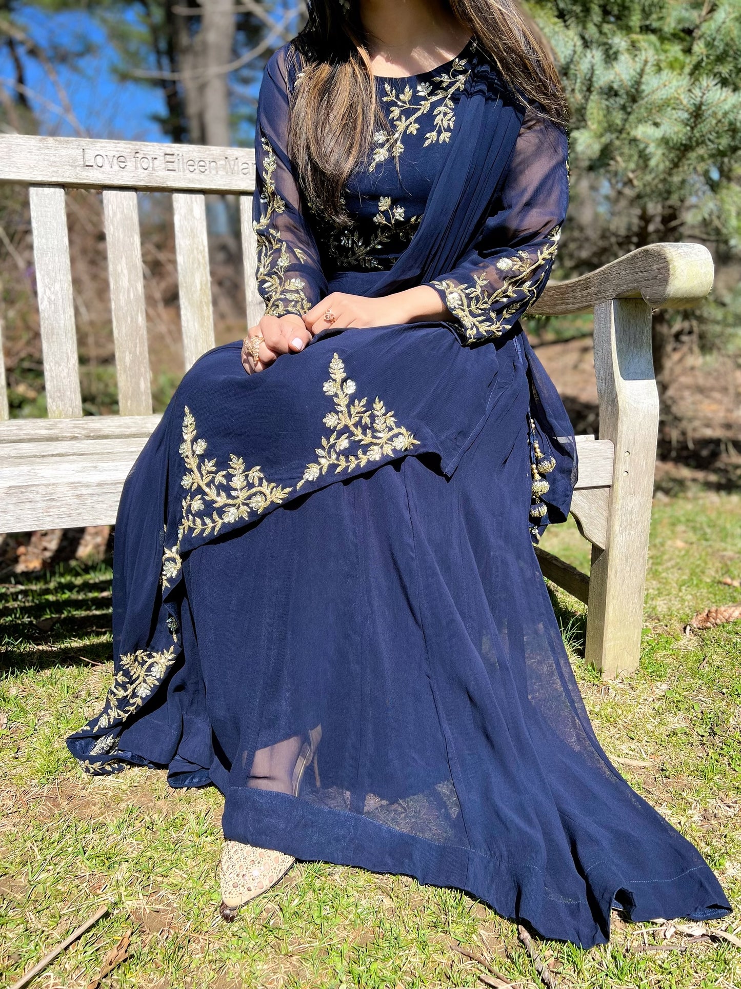 Designer dupatta navy blue lehenga