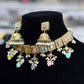 Gold plated multi color bead choker set