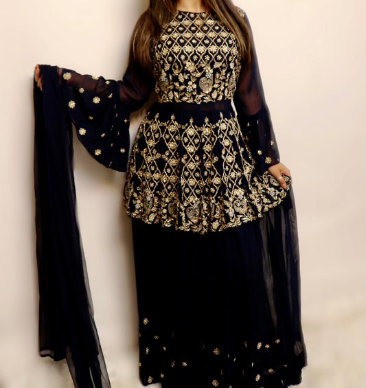 Short frock navy blue lehenga
