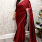 Burgundy silk party saree