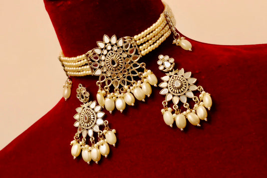 Pearl mirror choker set