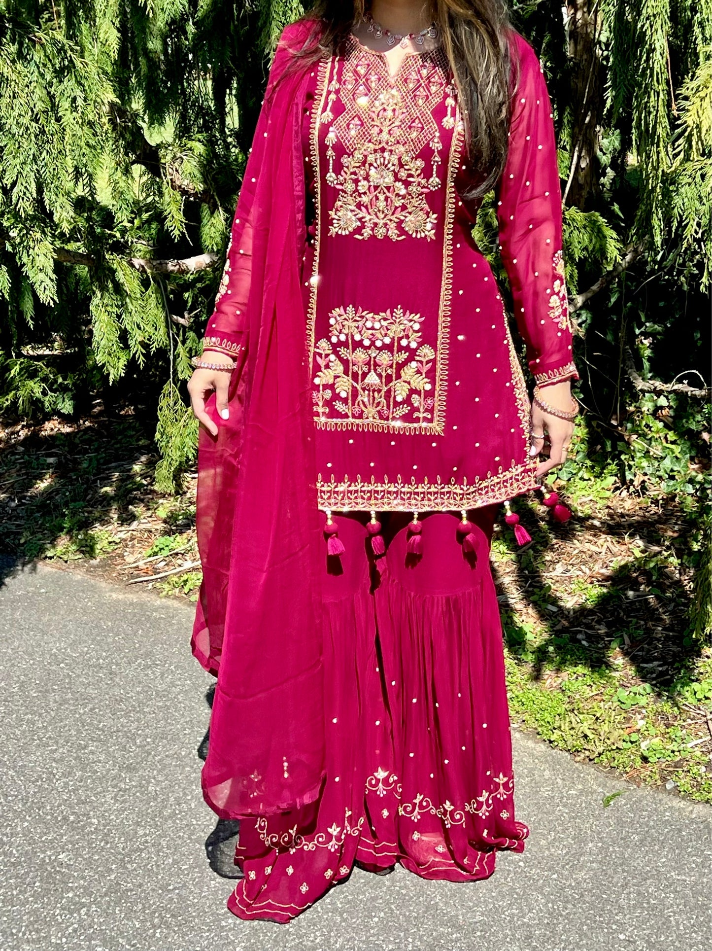 Plum maroon Sharara suit