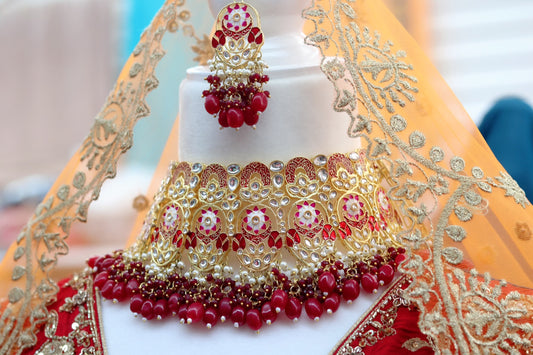 Heavy deep red bridal necklace set