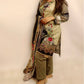 Olive green and black embroidered lawn suit