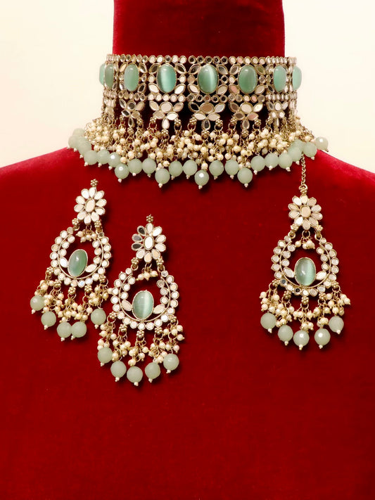 Mint mirror bridal choker set