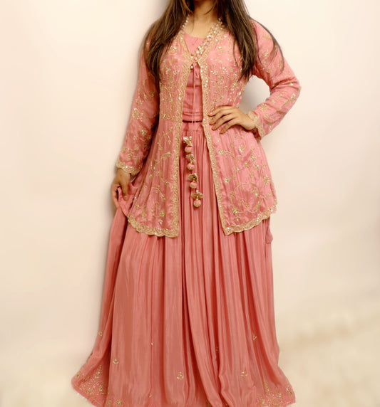 Pink jacket lehenga