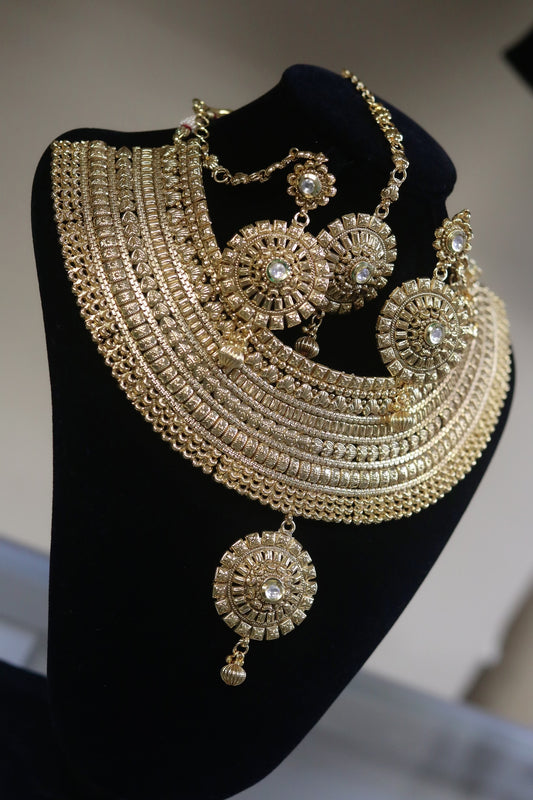 Bridal full golden necklace set - Selina Habibti Attire