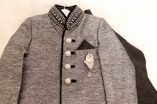 Grey sherwani set for boys