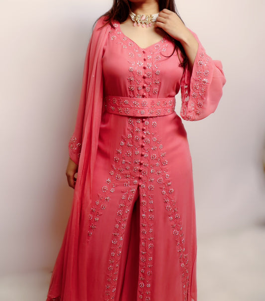 Belted party wear suit