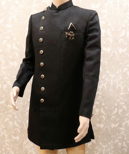 Classy black side button sherwani - Selina Habibti Attire