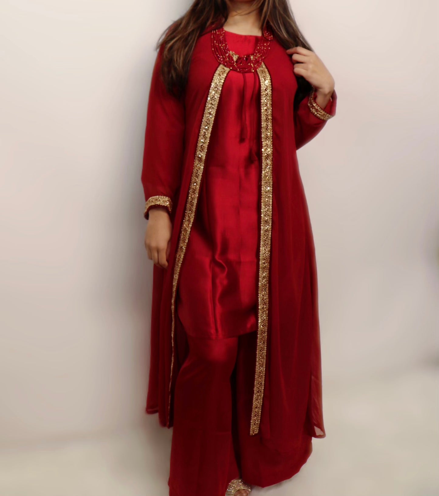 Red maroon duster formal wear