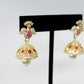 Peacock gold and magenta jumka earrings