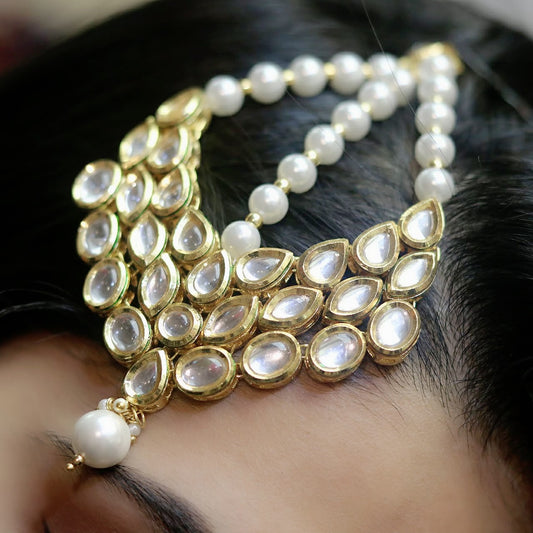Side head pearl line kundan - Selina Habibti Attire