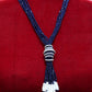 Navy blue beaded silver tone long necklace