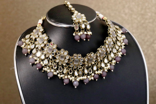 Grey mirror choker bridal set