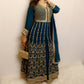 Deep teel blue anarkali lehenga
