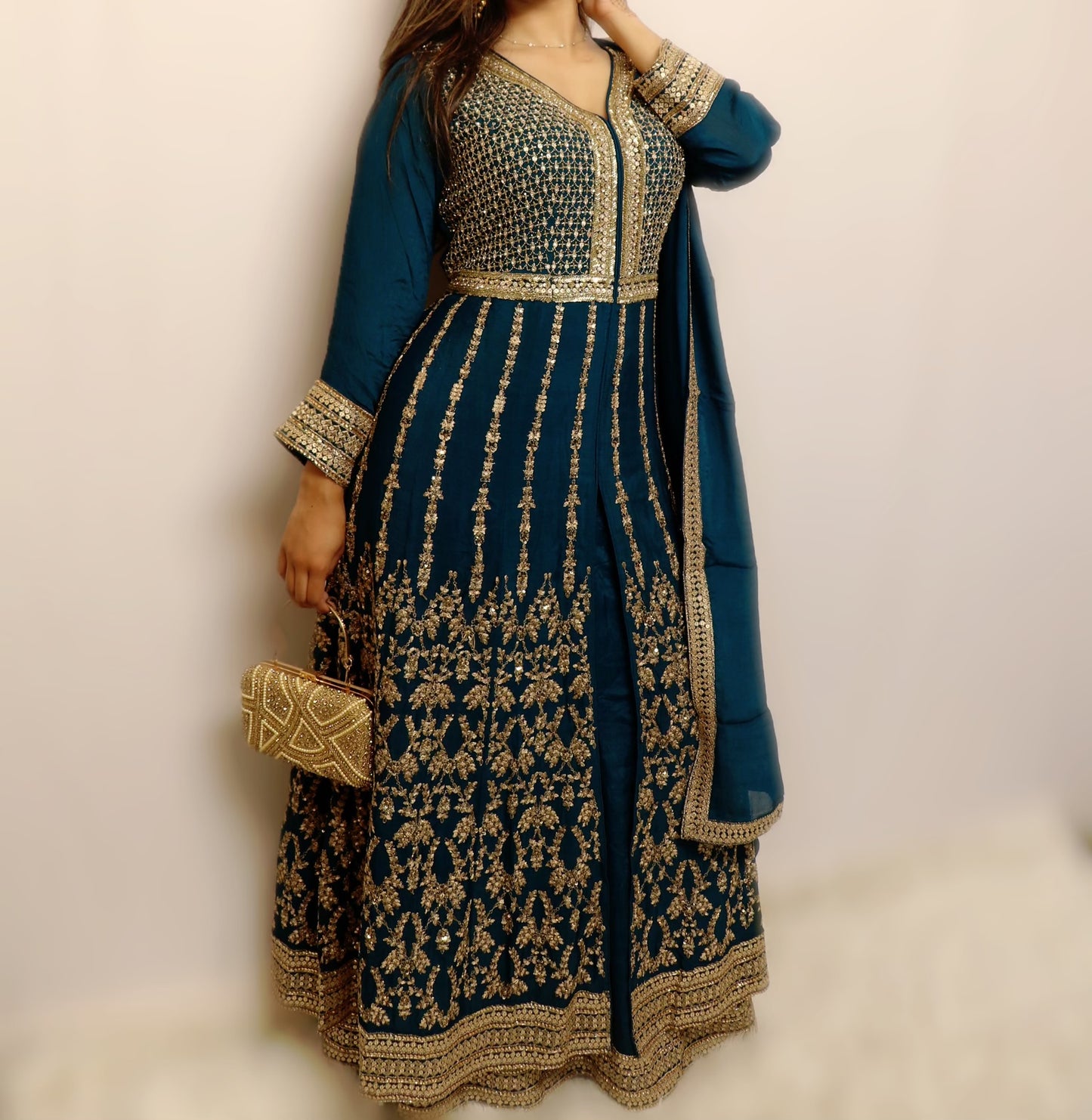 Deep teel blue anarkali lehenga