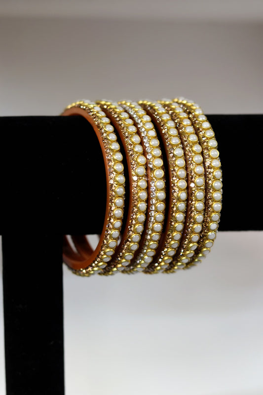 6 piece gold pearl bangles
