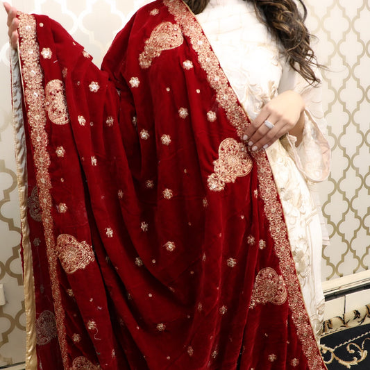 Burgundy Velvet Shawl - Selina Habibti Attire