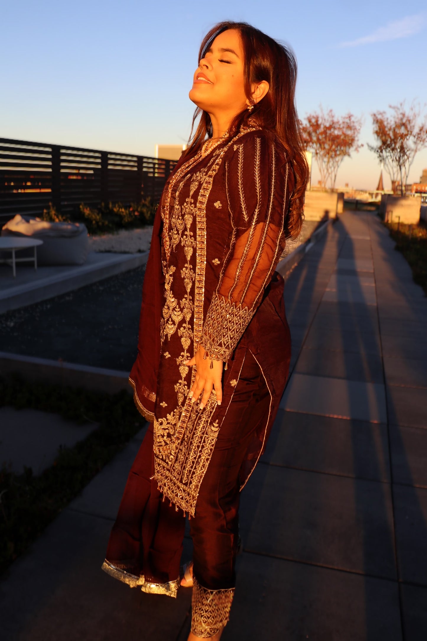 Deep plum organza party suit