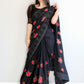 Black silk floral saree - Selina Habibti Attire