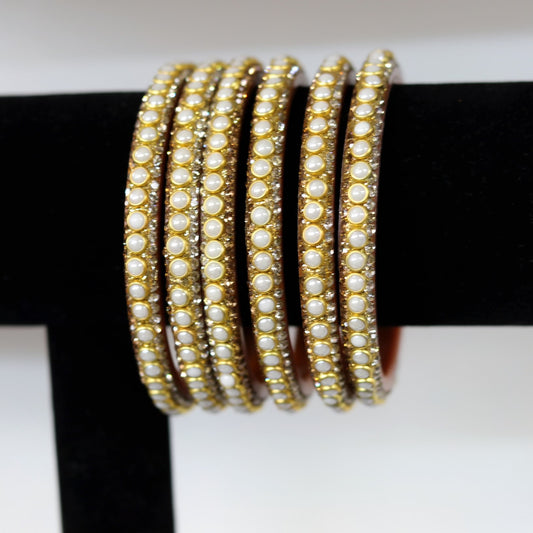 6 piece gold pearl bangles