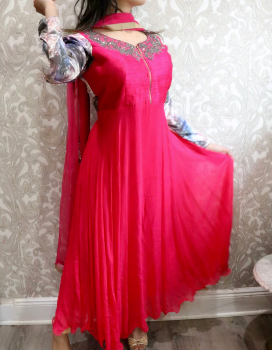 Magenta floral gown three piece - Selina Habibti Attire