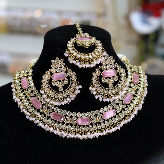 Gold plated ad pink bridal set