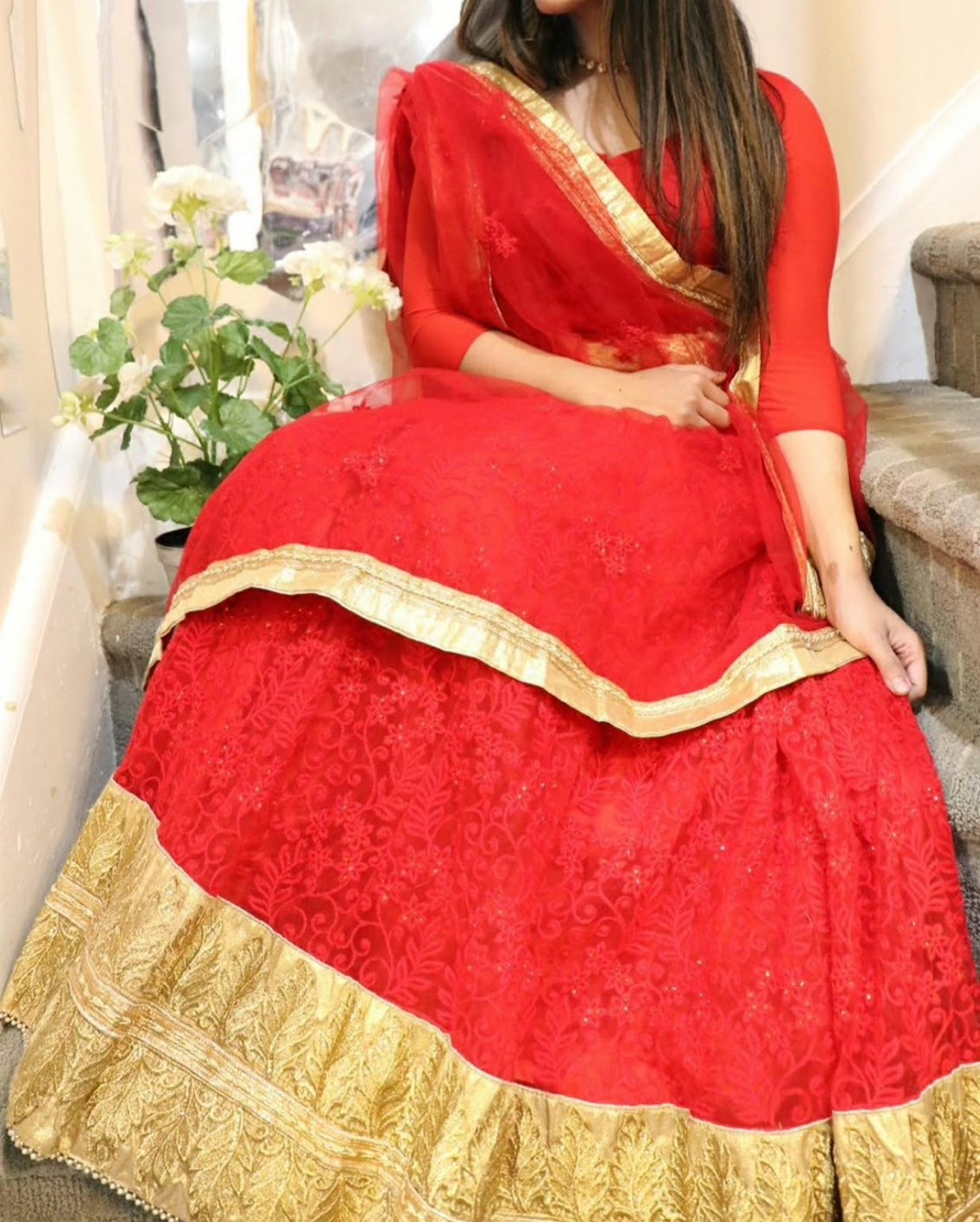 Red and gold lehenga - Selina Habibti Attire