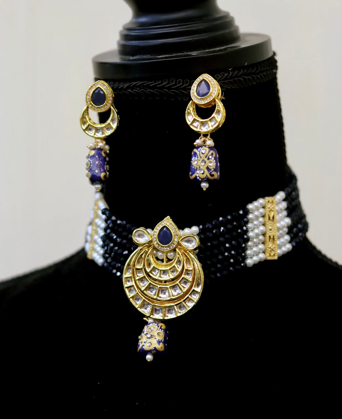 Navy blue kundan choker set