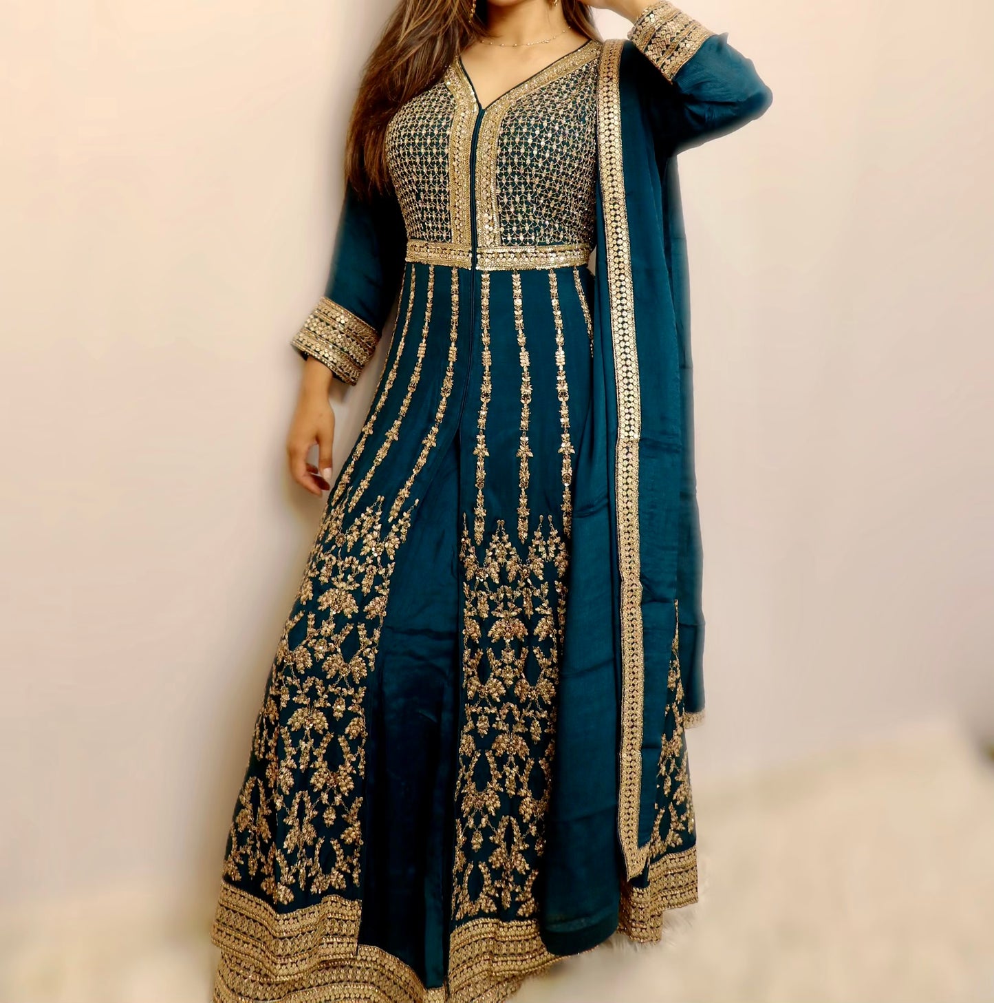 Deep teel blue anarkali lehenga