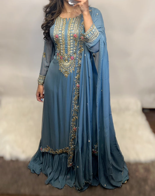 Light blue chiffon double layer suit