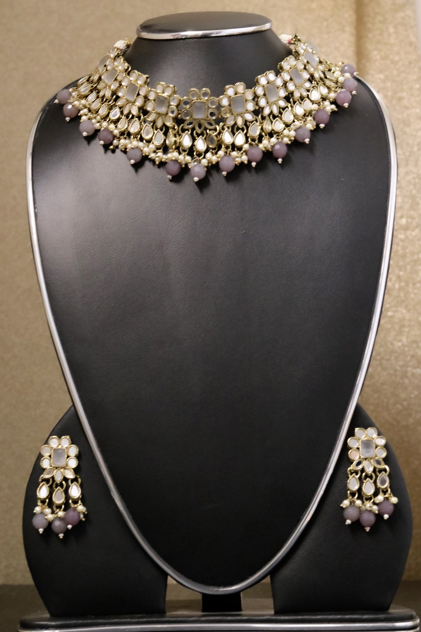 Grey mirror choker bridal set