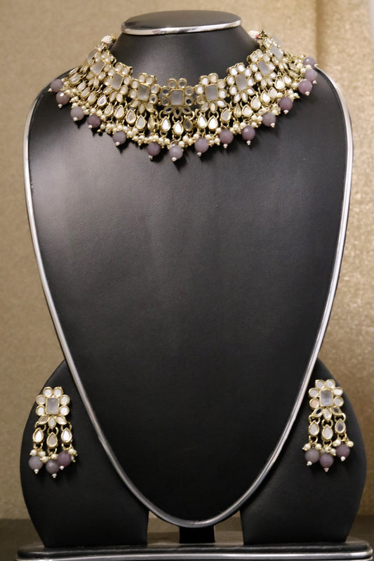 Grey mirror choker bridal set