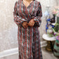 Tie wrap multi color matte silk dress