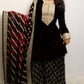 Dark maroon velvet suit with georgette banarasi