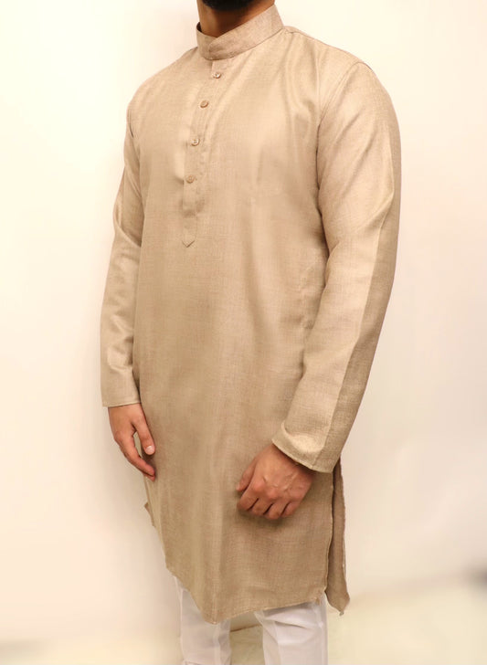 Beige linen kurta set