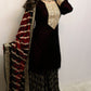 Dark maroon velvet suit with georgette banarasi