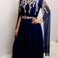 Navy blue flared sleeve one piece belted gown