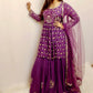 Purple and silver mirror work lehenga