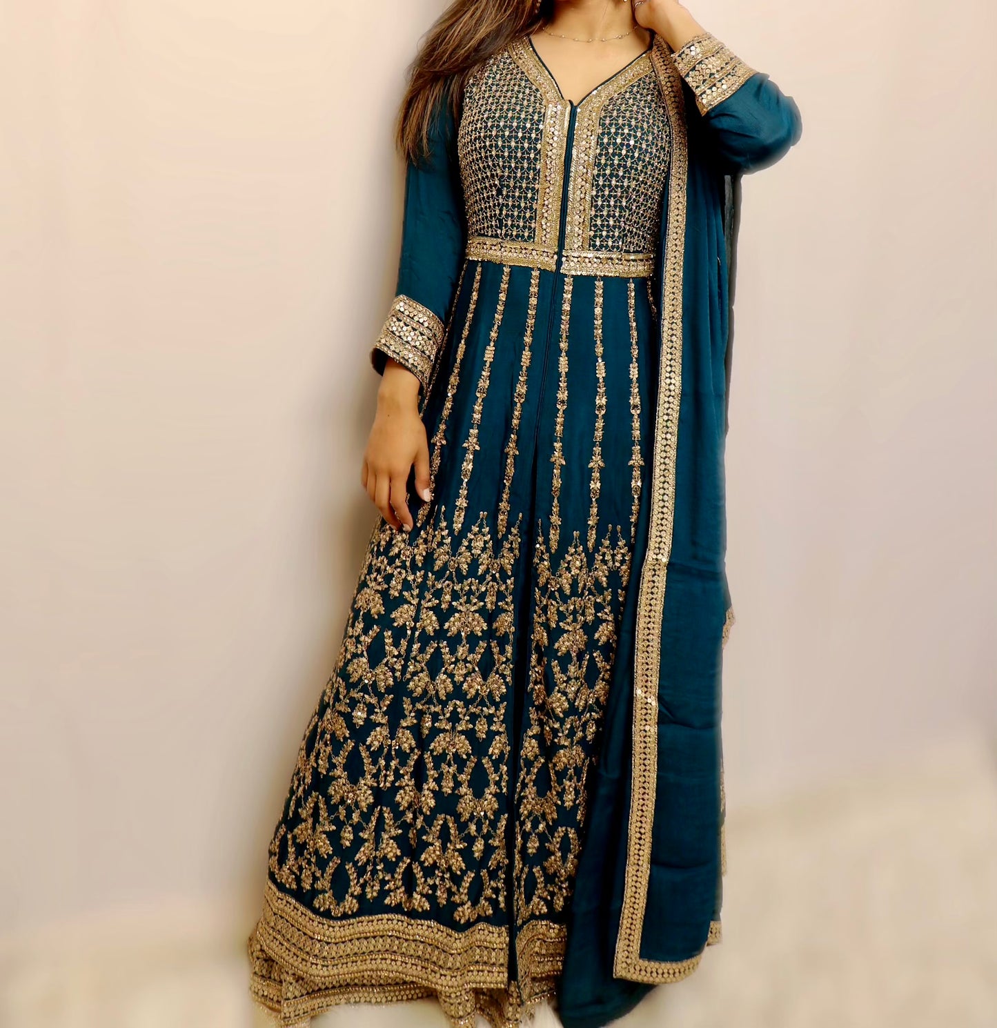 Deep teel blue anarkali lehenga