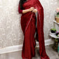 Burgundy silk party saree