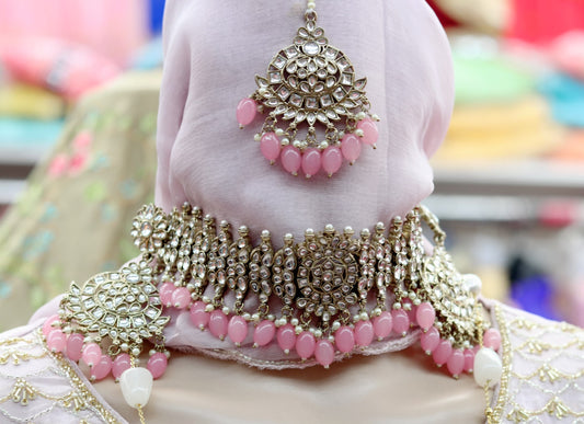Pink choker necklace set