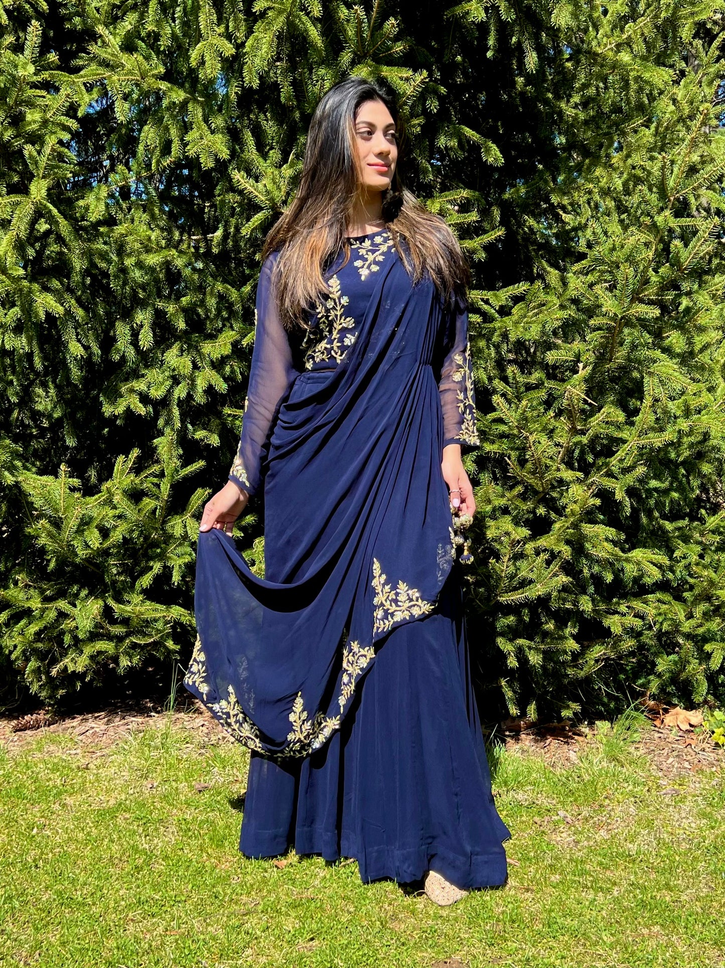 Designer dupatta navy blue lehenga