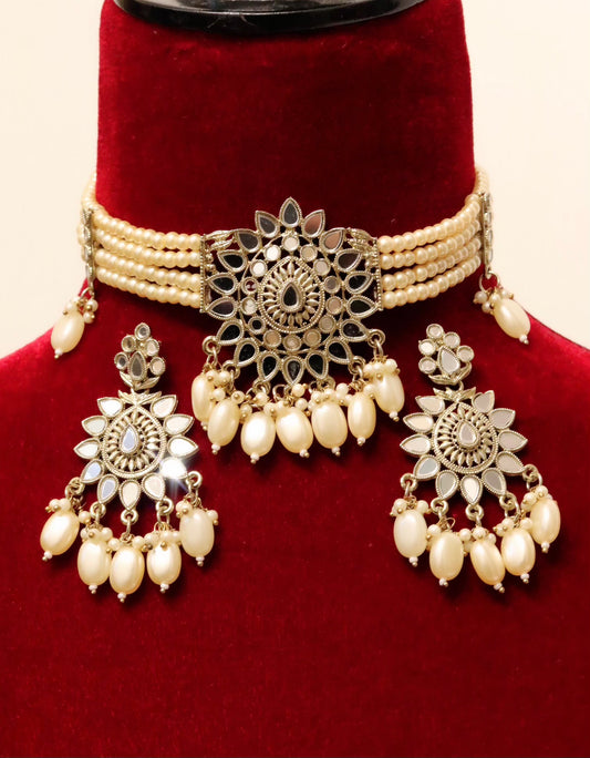Pearl mirror choker set