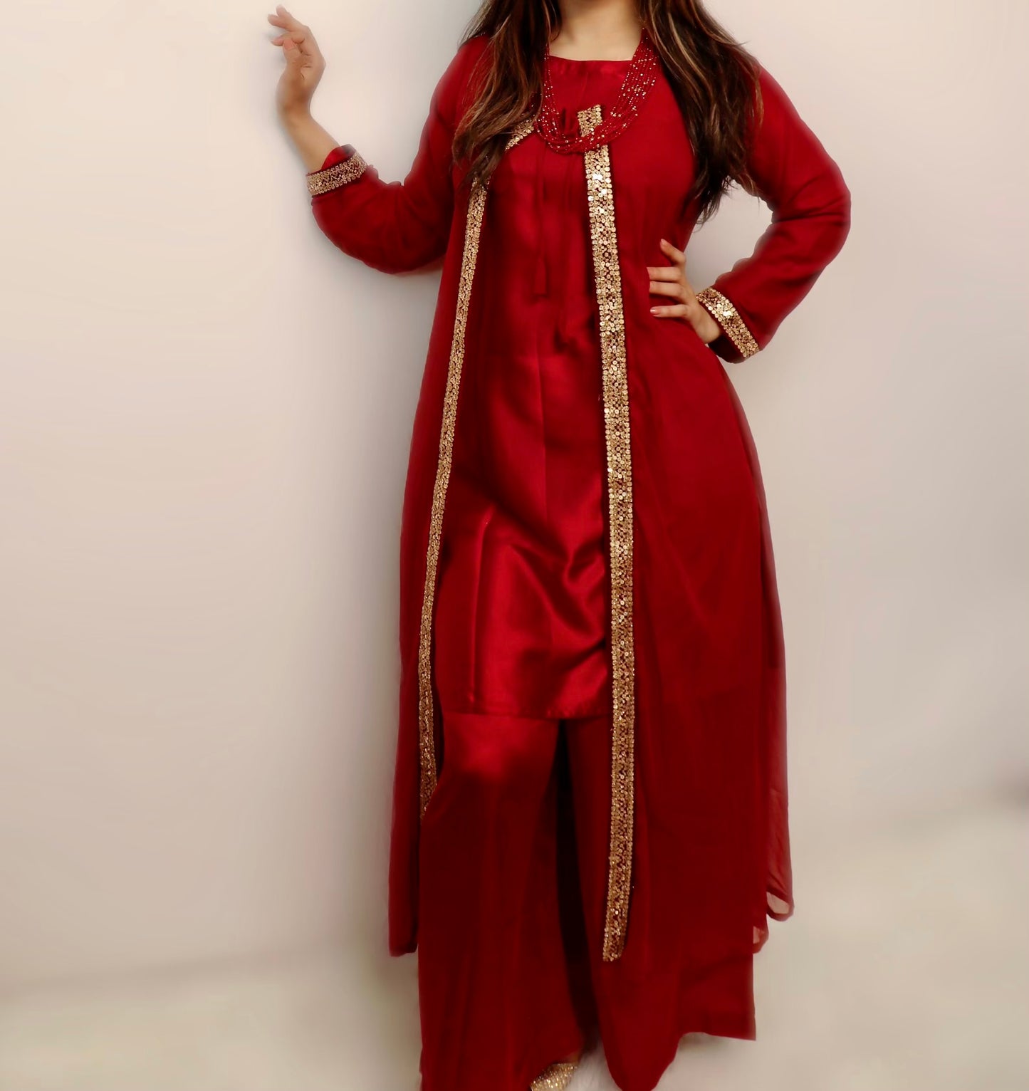 Red maroon duster formal wear