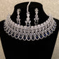 Silver navy blue gem diamond cut necklace set